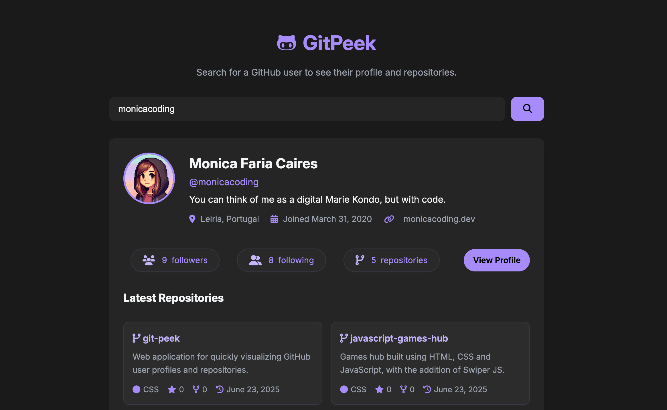 GitPeek project screenshot